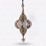 Full view of handmade Multicolor multicolor jewel Turkish mosaic pendant light on white background (ENV DYN3060)