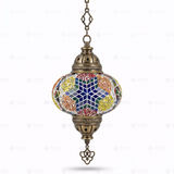 Full view of handmade Multicolor multicolor jewel Turkish mosaic pendant light on white background (ENV DYN3061)