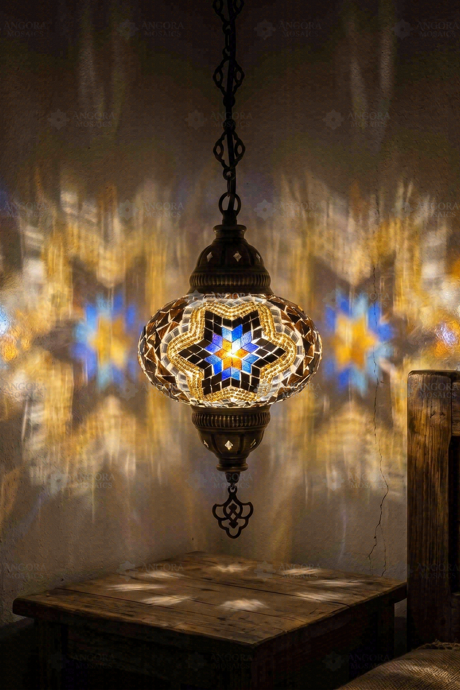 Blue and Amber Star Pendant Lamp