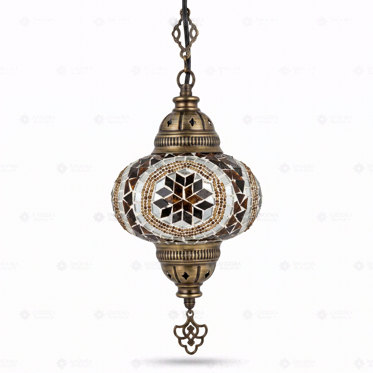 Amber Pendant Lamp, switched off, on a white background