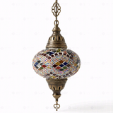 Full view of handmade Multicolor multicolor jewel Turkish mosaic pendant light on white background (ENV DYN3074)