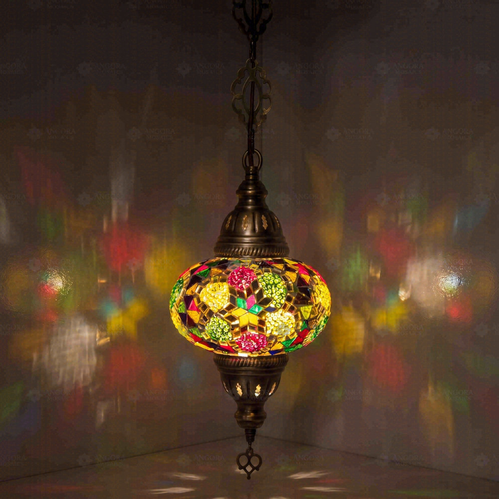 Multicolor Pendant Lamp, glowing in a dark room