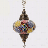 Full view of handmade Multicolor multicolor jewel Turkish mosaic pendant light on white background (ENV DYN3093)