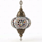 Full view of handmade Multicolor multicolor jewel Turkish mosaic pendant light on white background (ENV DYN3099)