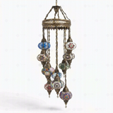 Full view of handmade Multicolor multicolor jewel Turkish mosaic chandelier on white background (ENV HLZ10N3 (01-03-07-11-16-17-18-19-21-34))
