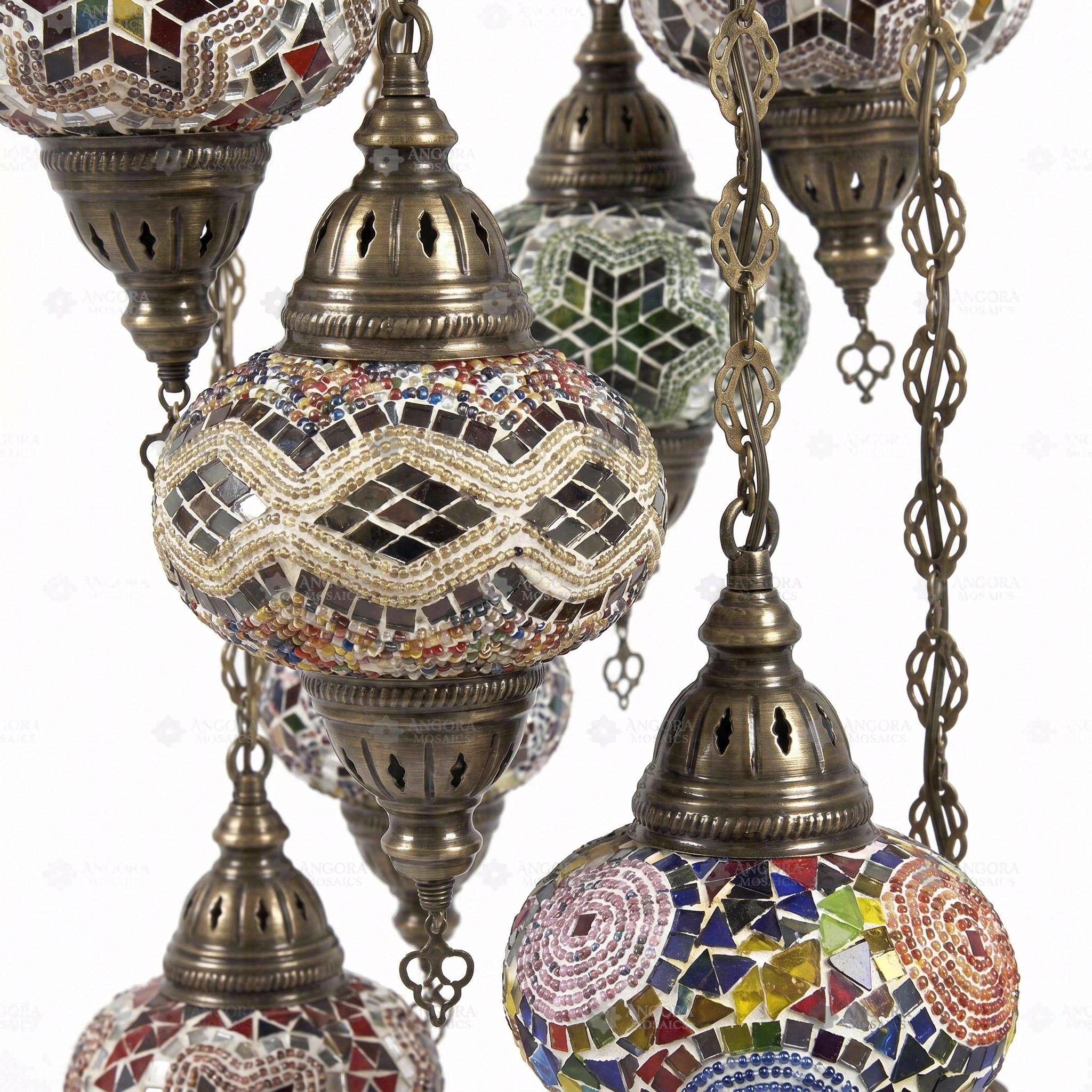 Close-up of Multicolor multicolor jewel mosaic glass globe pattern — chandelier (ENV HLZ10N3 (01-03-09-11-13-15-17-19-21-29))
