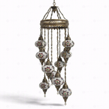 Full view of handmade Multicolor multicolor jewel Turkish mosaic chandelier on white background (ENV HLZ10N3 (3007))