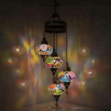 Multicolor Turkish mosaic chandelier illuminated, showing colorful light projection (ENV HLZ4N3 (3001))
