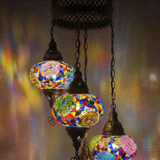 Lit close-up of mosaic glass globe — Multicolor chandelier glowing (ENV HLZ4N3 (3001))