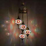 Multicolor Turkish mosaic chandelier illuminated, showing colorful light projection (ENV HLZ4N3 (3007))
