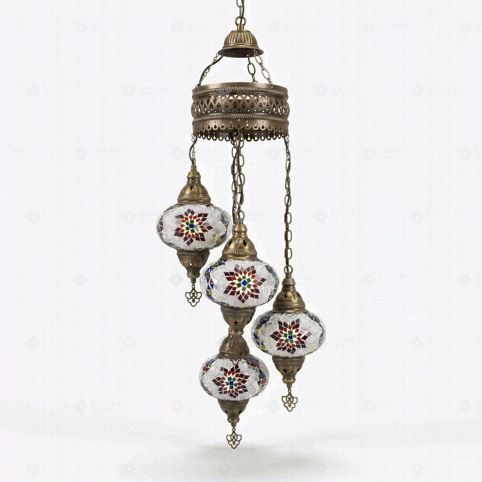 Full view of handmade Multicolor multicolor jewel Turkish mosaic chandelier on white background (ENV HLZ4N3 (3007))