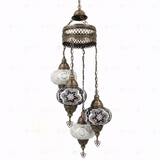 Full view of handmade Cool Tones mixed cool Turkish mosaic chandelier on white background (ENV HLZ4N3 (3019X2-3043X2))