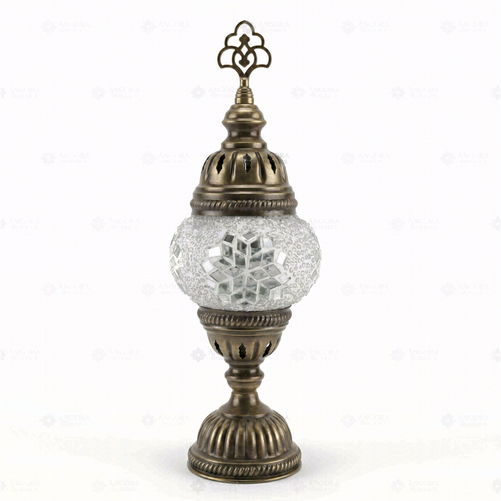 White Mirrored Classic Table Lamp, on a white background