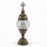 Full view of handmade White white glow Turkish mosaic table lamp on white background (ENV MUN1001)