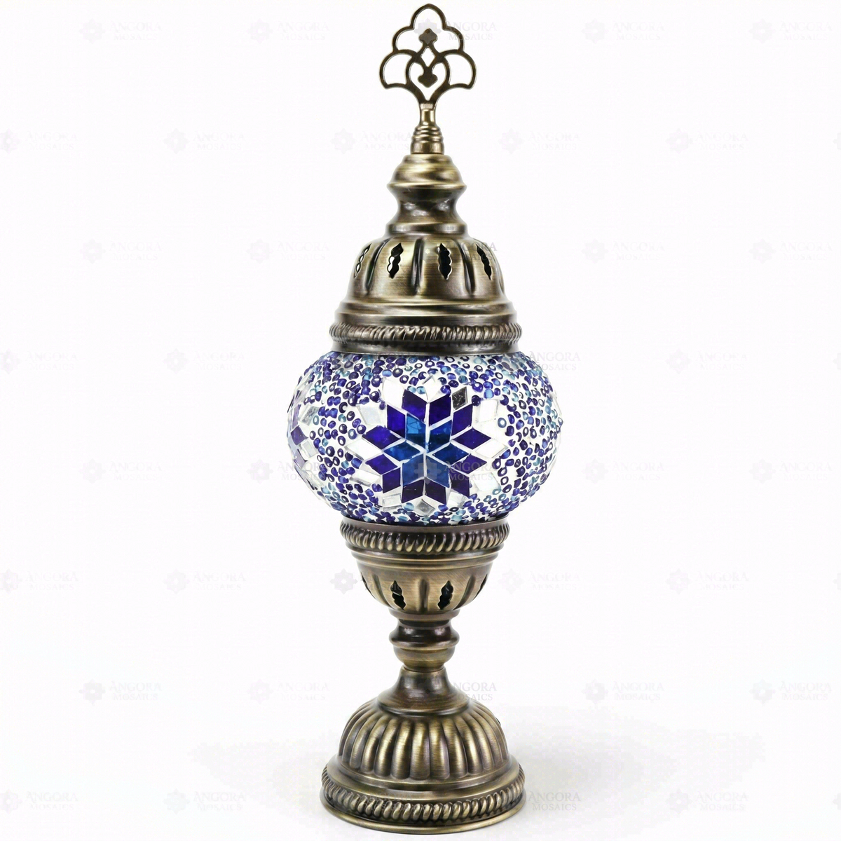 Blue Classic Table Lamp, switched off, on a white background