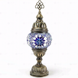Full view of handmade Blue blue jewel Turkish mosaic table lamp on white background (ENV MUN1014)