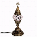 Full view of handmade Pink pink rose Turkish mosaic table lamp on white background (ENV MUN1034)