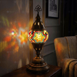 Multicolor multicolor jewel Turkish mosaic table lamp in styled room — handmade Moroccan table lamp (ENV MUN1042)