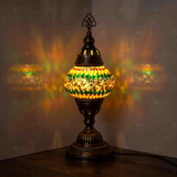 Multicolor Turkish mosaic table lamp illuminated, showing colorful light projection (ENV MUN2003)