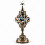 Full view of handmade Multicolor multicolor jewel Turkish mosaic table lamp on white background (ENV MUN2012)