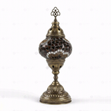 Full view of handmade Amber warm amber Turkish mosaic table lamp on white background (ENV MUN2079)