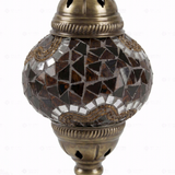 Close-up of Amber warm amber mosaic glass globe pattern — table lamp (ENV MUN2079)