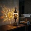 Amber warm amber Turkish mosaic table lamp in styled room — handmade Moroccan table lamp (ENV MUN2118)