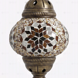 Close-up of Amber warm amber mosaic glass globe pattern — table lamp (ENV MUN2118)