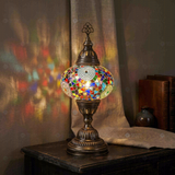 Multicolor multicolor jewel Turkish mosaic table lamp in styled room — handmade Moroccan table lamp (ENV MUN3001)