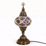 Full view of handmade Multicolor multicolor jewel Turkish mosaic table lamp on white background (ENV MUN3002)
