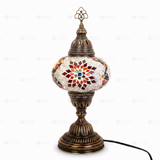 Full view of handmade Multicolor multicolor jewel Turkish mosaic table lamp on white background (ENV MUN3007)