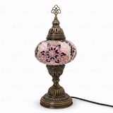 Full view of handmade Pink pink rose Turkish mosaic table lamp on white background (ENV MUN3008)