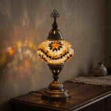 Amber warm amber Turkish mosaic table lamp in styled room — handmade Moroccan table lamp (ENV MUN3009)