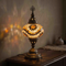 Amber warm amber Turkish mosaic table lamp in styled room — handmade Moroccan table lamp (ENV MUN3009)
