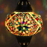 Lit close-up of mosaic glass globe — Multicolor table lamp glowing (ENV MUN3010)