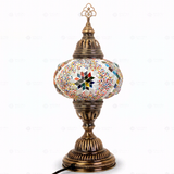 Full view of handmade Multicolor multicolor jewel Turkish mosaic table lamp on white background (ENV MUN3010)