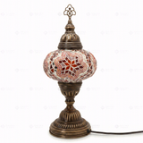 Full view of handmade Red ruby red Turkish mosaic table lamp on white background (ENV MUN3011)