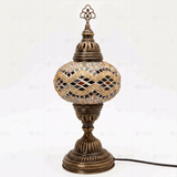 Full view of handmade Warm Tones mixed warm Turkish mosaic table lamp on white background (ENV MUN3013)
