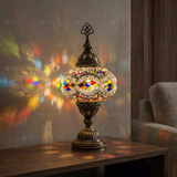 Multicolor multicolor jewel Turkish mosaic table lamp in styled room — handmade Moroccan table lamp (ENV MUN3014)
