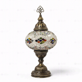 Full view of handmade Multicolor multicolor jewel Turkish mosaic table lamp on white background (ENV MUN3014)