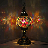 Multicolor Turkish mosaic table lamp illuminated, showing colorful light projection (ENV MUN3017)
