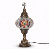 Full view of handmade Multicolor multicolor jewel Turkish mosaic table lamp on white background (ENV MUN3018)