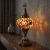 Multicolor multicolor jewel Turkish mosaic table lamp in styled room — handmade Moroccan table lamp (ENV MUN3021)