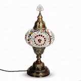 Full view of handmade Multicolor multicolor jewel Turkish mosaic table lamp on white background (ENV MUN3021)