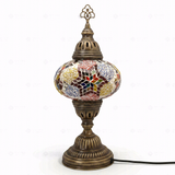 Full view of handmade Multicolor multicolor jewel Turkish mosaic table lamp on white background (ENV MUN3024)