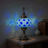 Blue blue jewel Turkish mosaic table lamp in styled room — handmade Moroccan table lamp (ENV MUN3027)
