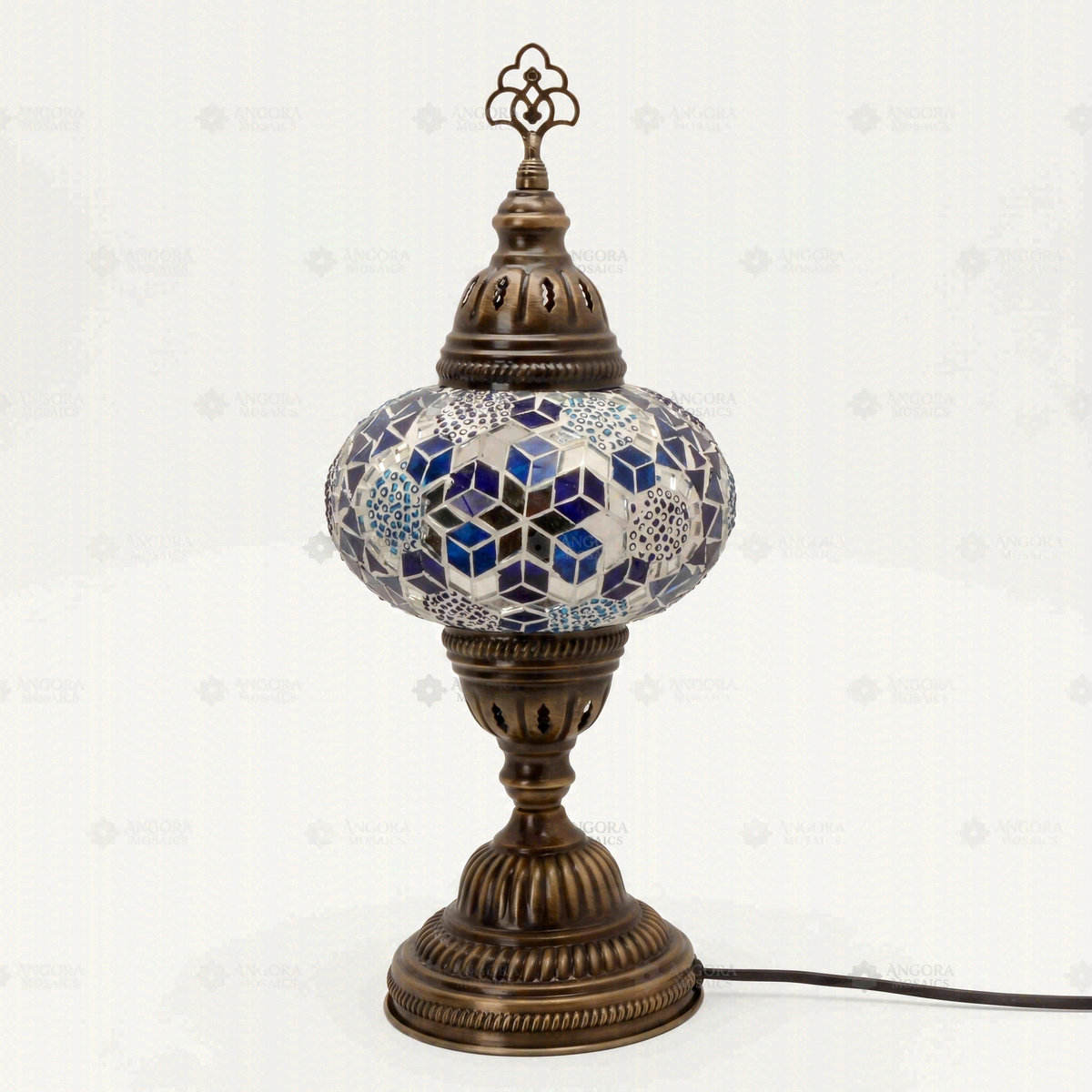 Blue Classic Table Lamp, switched off, on a white background