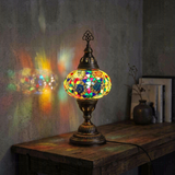 Multicolor multicolor jewel Turkish mosaic table lamp in styled room — handmade Moroccan table lamp (ENV MUN3029)