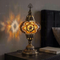 Amber warm amber Turkish mosaic table lamp in styled room — handmade Moroccan table lamp (ENV MUN3031)