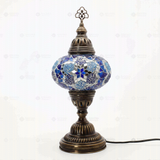 Full view of handmade Blue blue jewel Turkish mosaic table lamp on white background (ENV MUN3034)